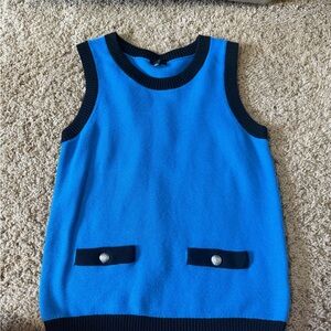 Talbots Sleeveless Knit Sweater Blue & Black Petite M